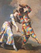 Giovanni Domenico Ferretti Gemalde des italienischen Malers Giovanni Domenico Ferretti. Motiv Arlecchino Harlekin und Colombina Germany oil painting artist